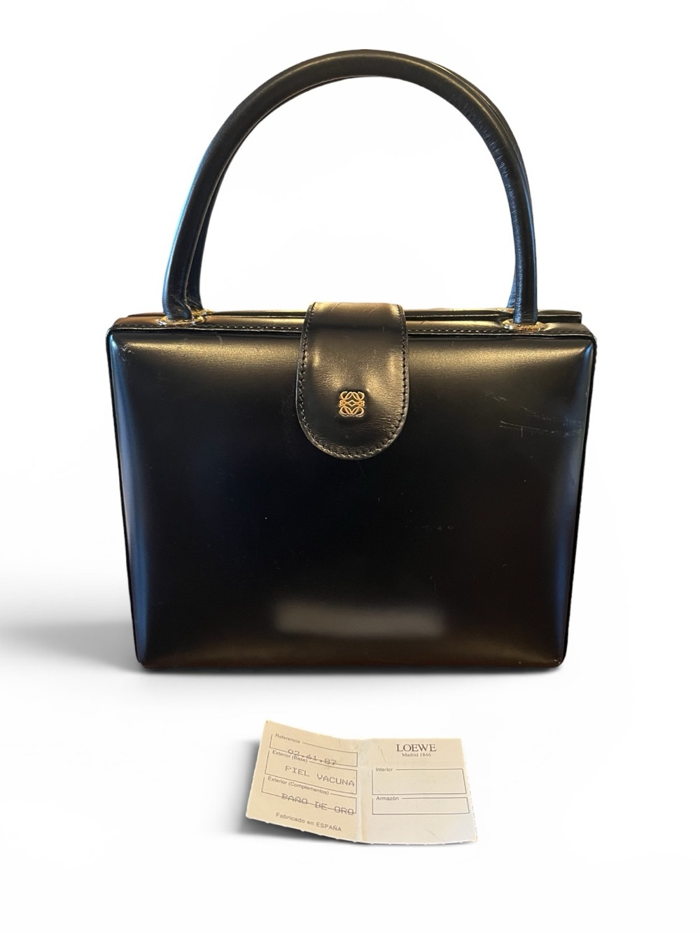 Authentic Vintage Loewe Anagram Box Leather Top Handle Handbag from the 1960’s